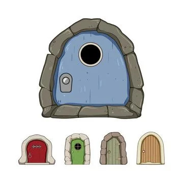 Fantasy house doors collection creating magical entrances Stock Illustration