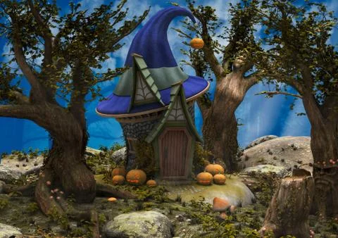 Fantasy house with the shape of a hat Stock Illustration