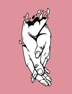 Fantasy illustration of pair of hands, drawing, ink, line art Stock Illustration