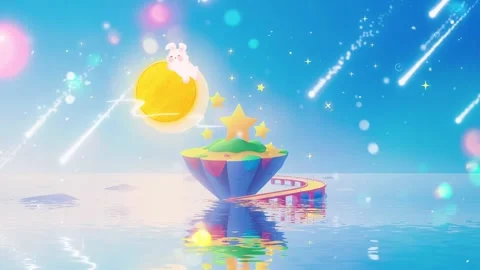 Fantasy island and moonlight scenery cartoon background video Stock-Footage 303680912