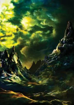Fantasy land landscape Stock Illustration