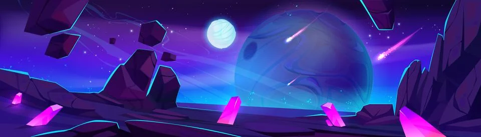 Fantasy landscape of alien planet surface Stock Illustration