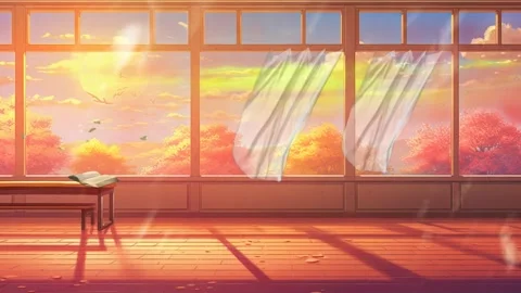 Fantasy landscape autumn fall in windows. Cartoon or anime Stock Footage 249622518