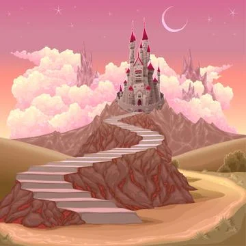 Fantasy landscape with castle Stock-Illustration