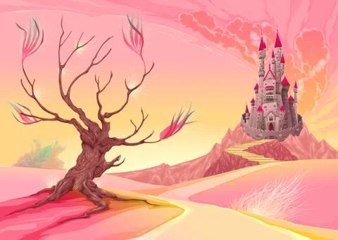 Fantasy landscape with castle Stock-Illustration