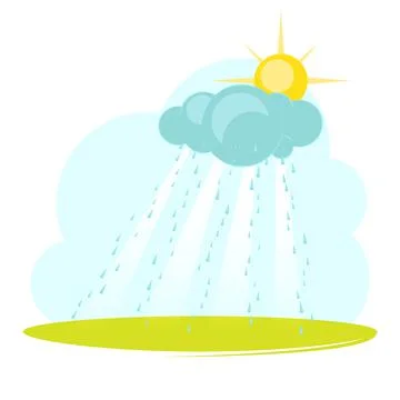 Fantasy landscape with clouds and rain. Summer day in countryside. Rainy day Stock Illustration
