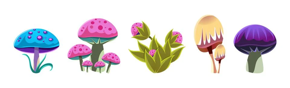 Fantasy Landscape Elements and Plants Vector Set 스톡 일러스트