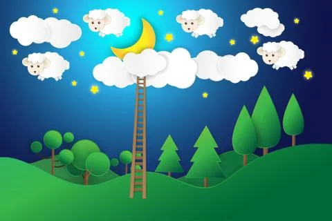 Fantasy landscape at night. Illustrazione stock