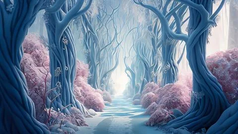 Fantasy landscape with pathway in the forest. Stock Illustration