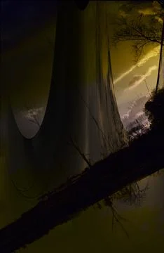 Fantasy landscape with trees 스톡 일러스트