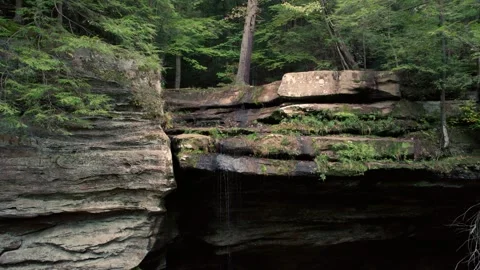 Fantasy Landscape Waterfall Hanging Cliffs Aerial. Hallelujah Mountains Stock Footage 256172418