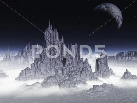 Fantasy landscape.elements of this image furnished by nasa. Stock Illustration