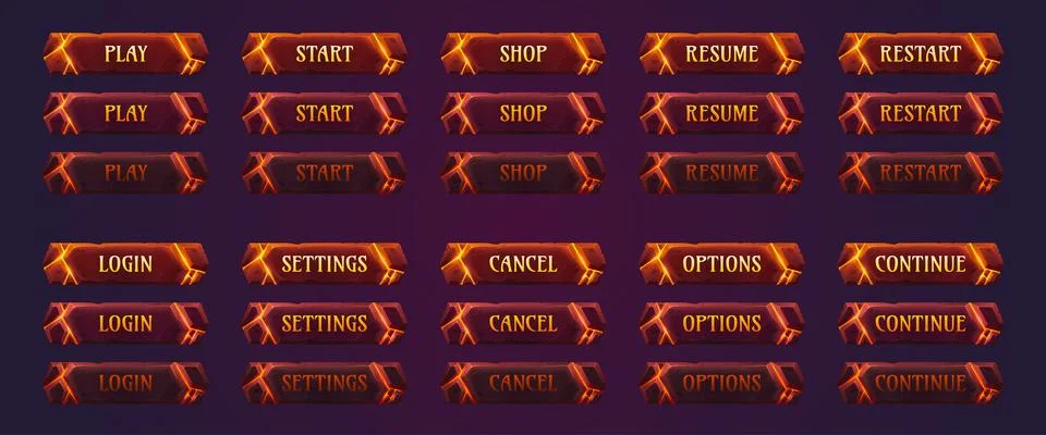 Fantasy lava game button vector ui interface set Illustrazione stock
