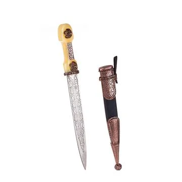 A fantasy long sword, with a skull and gold on isolated white background. Stock Photos