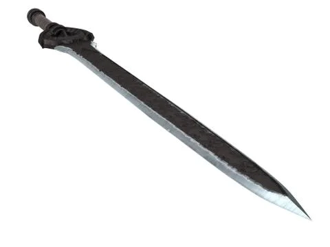 Fantasy longsword with large guard on an isolated white background. 3d Stock Illustration