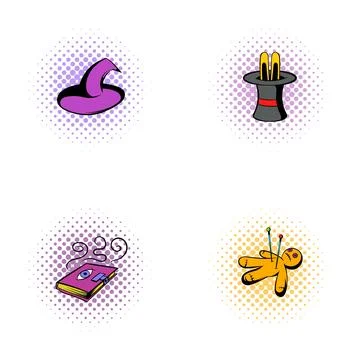 Fantasy magic and occult spell icons Stock Illustration