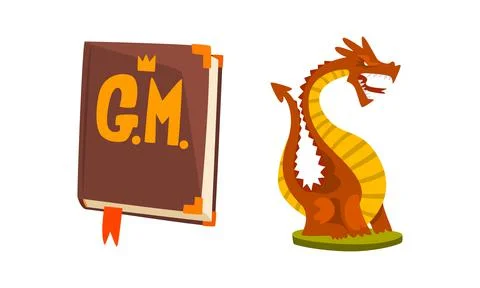 Fantasy Magic Board Game User Interface Set, Fairy Tale Book and Dragon Cartoon Stock Illustration