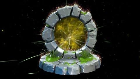 Fantasy magic circular stone portal, design 2, with particles and glowing Stock Footage 320568254