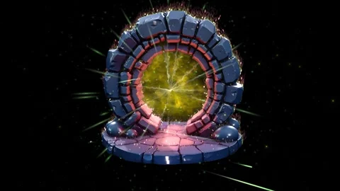 Fantasy magic circular stone portal, design 4, with particles and glowing Stock Footage 320568395