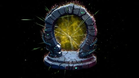 Fantasy magic circular stone portal, design 3, with particles and glowing Stock Footage 320571835