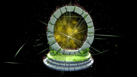 Fantasy magic circular stone portal, design 1, with particles and glowing Stock Footage 320614856