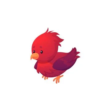 Fantasy magic cute red baby bird, Phoenix fire child bird, vector flat fair.. Stock Illustration
