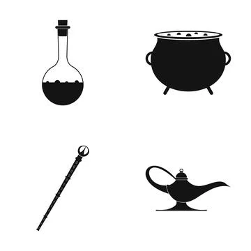 Fantasy magic items icons set spell casting Stock Illustration