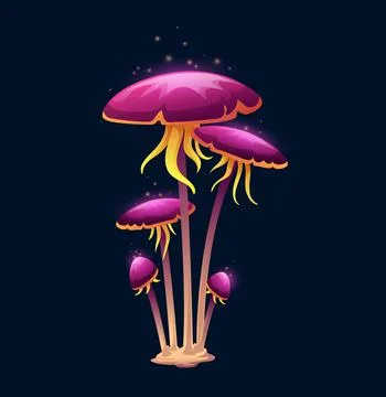 Fantasy magic luminous mushroom, toxic toadstool イラスト素材