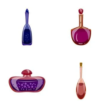 Fantasy magic potions bottles elixir flask collection Stock Illustration