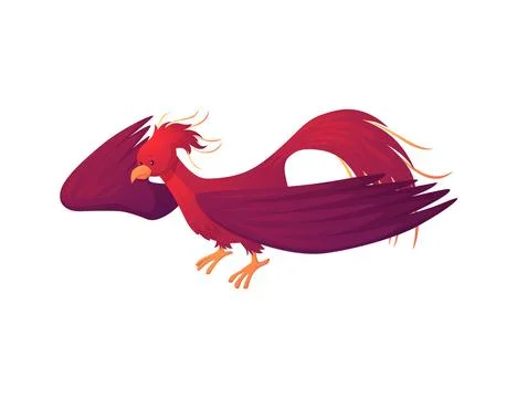 Fantasy magic red bird, Phoenix fire bird, vector flat fairy tale mythical .. Stock Illustration