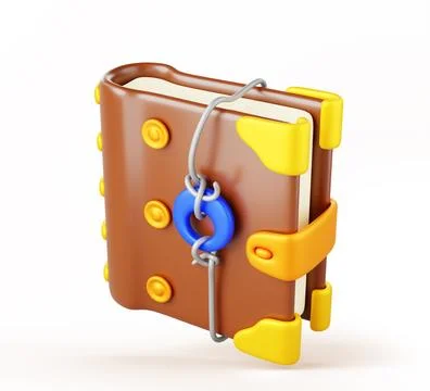 Fantasy magic spell book 3d render icon. Witch or wizard diary in leather cover Ilustração Stock