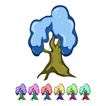 Fantasy magic tree cartoon game asset element Stock Illustration