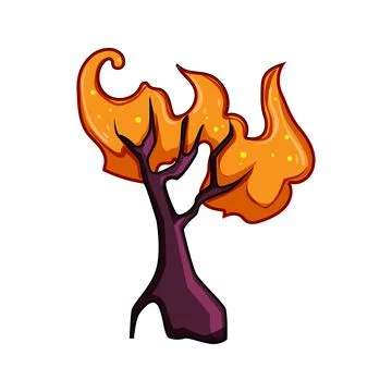 Fantasy magic tree with glowing orange leaves concept Stock Illustration