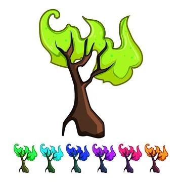Fantasy magic tree with glowing orange leaves concept Stock Illustration