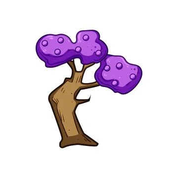 Fantasy magic tree with purple leaves and fruit Stock Illustration