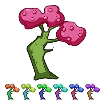 Fantasy magic tree with purple leaves and fruit Stock Illustration
