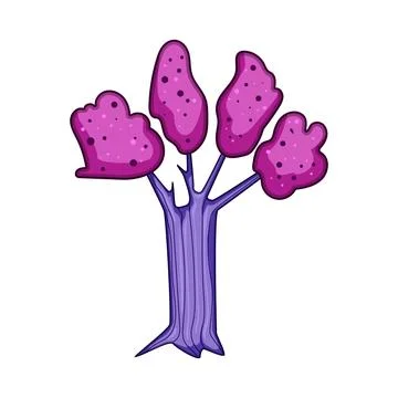 Fantasy magic tree with purple trunk and pink foliage Stock Illustration