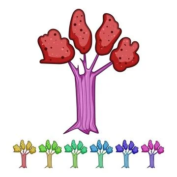 Fantasy magic tree with purple trunk and pink foliage Stock Illustration