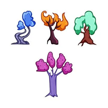 Fantasy magic trees set creating whimsical illustration Stock Illustration
