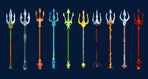 Fantasy magic tridents game weapon asset Illustrazione stock