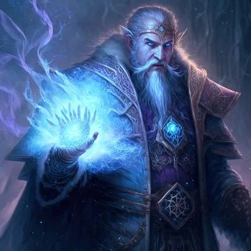 Fantasy magic wizard casting a spell Stock Illustration