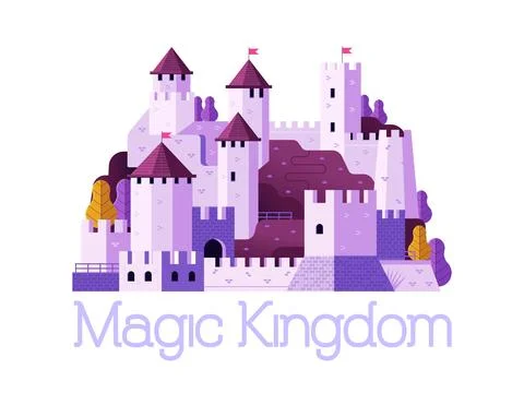 Fantasy Medieval Castle Icon in Flat Design Stock Illustration