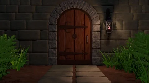 Fantasy Medieval Door Pass Through Wipe Transition 4K Alpha Stock Footage 336098060