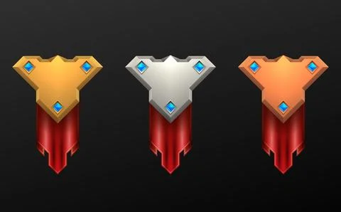Fantasy medieval game gui achievement badges with gold, silver and bronze Stock Illustration