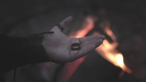 Fantasy Medieval Ring in hand with fire Video stock 101730540