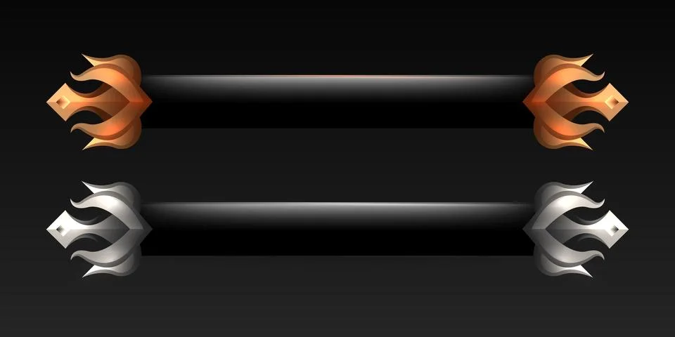 Fantasy medieval style game gui lower third banners with gold and silver colors Stock Illustration