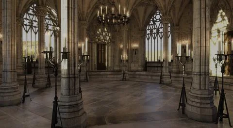 Fantasy medieval temple in the castle 3d illustration Stock Illustration
