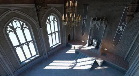 Fantasy medieval throne room in the castle 3d illustration Stock Illustration