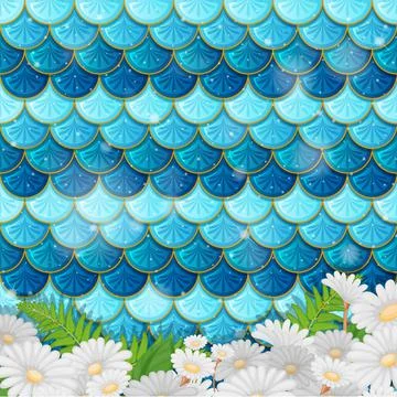 Fantasy mermaid scale pattern with many flowers Stock Illustration