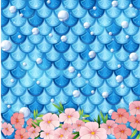 Fantasy mermaid scale pattern with many flowers Stock Illustration